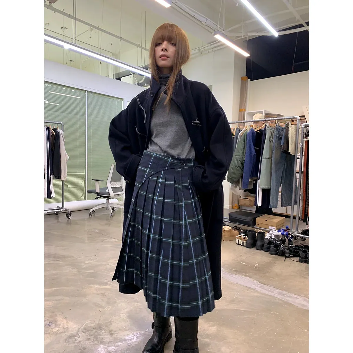Pleated Check Skirt