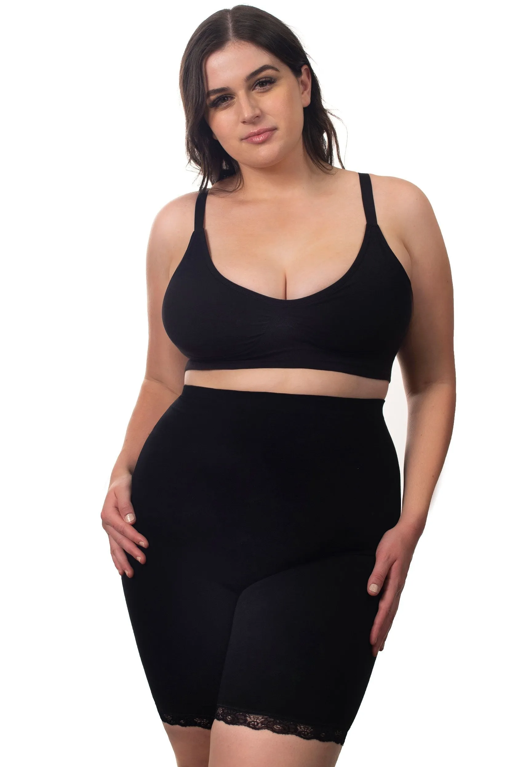Plus Size Anti Chafing High Rise Long Cotton Rich Shorts