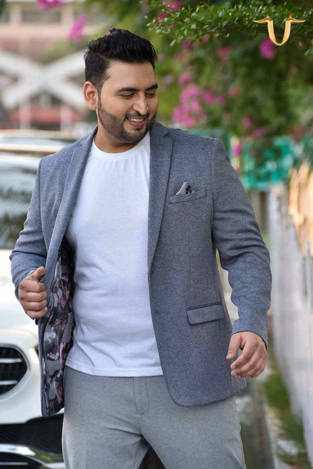 Plus Size of Grey Stretch Knitted Blazer