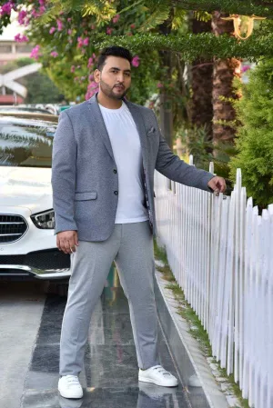 Plus Size of Grey Stretch Knitted Blazer