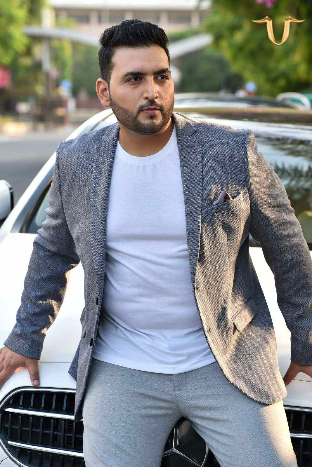 Plus Size of Grey Stretch Knitted Blazer