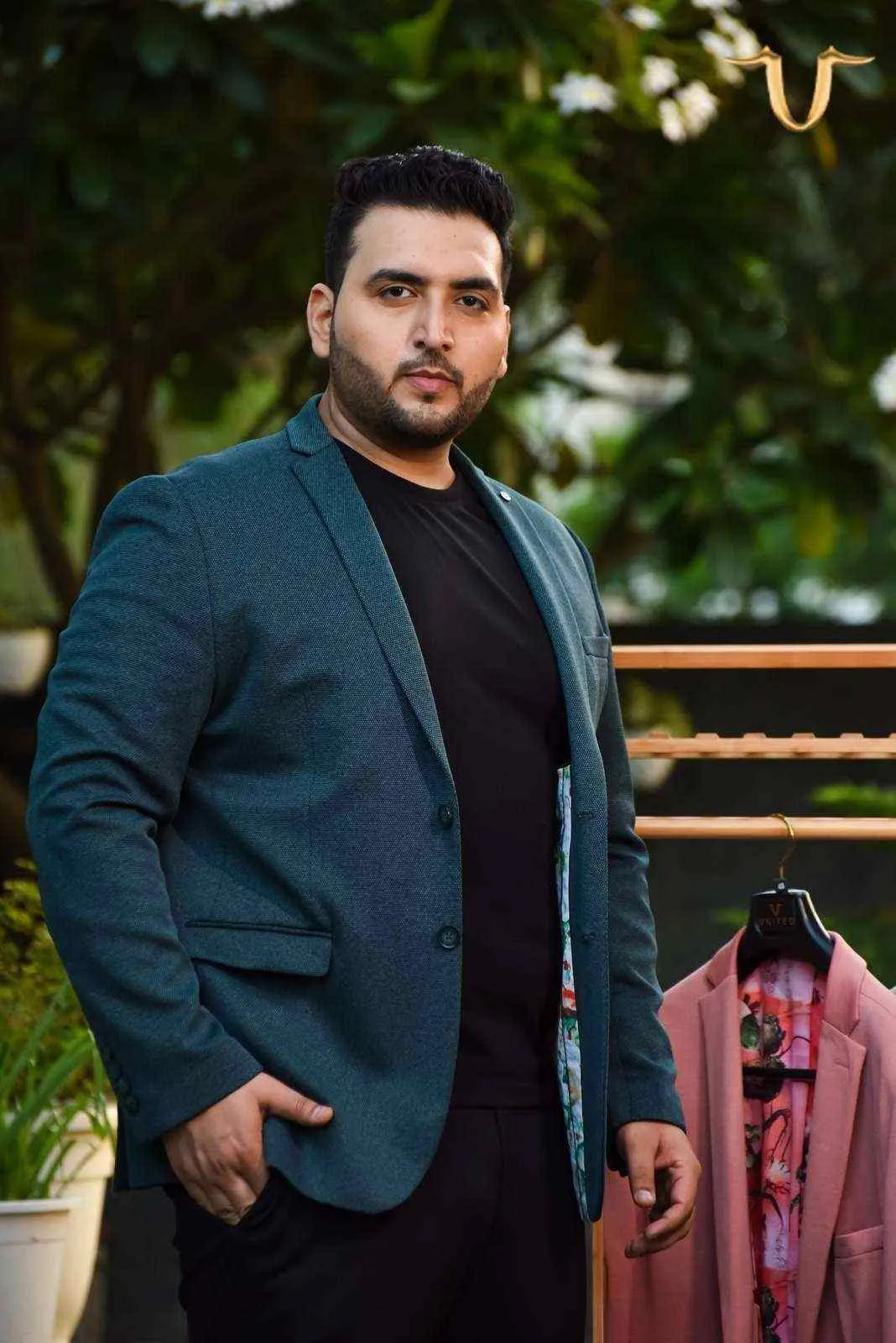 Plus Size of Teal Stretch Knitted Blazer