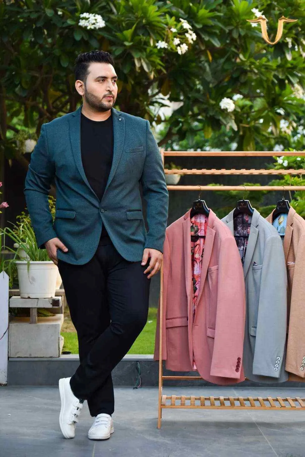 Plus Size of Teal Stretch Knitted Blazer