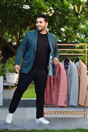 Plus Size of Teal Stretch Knitted Blazer