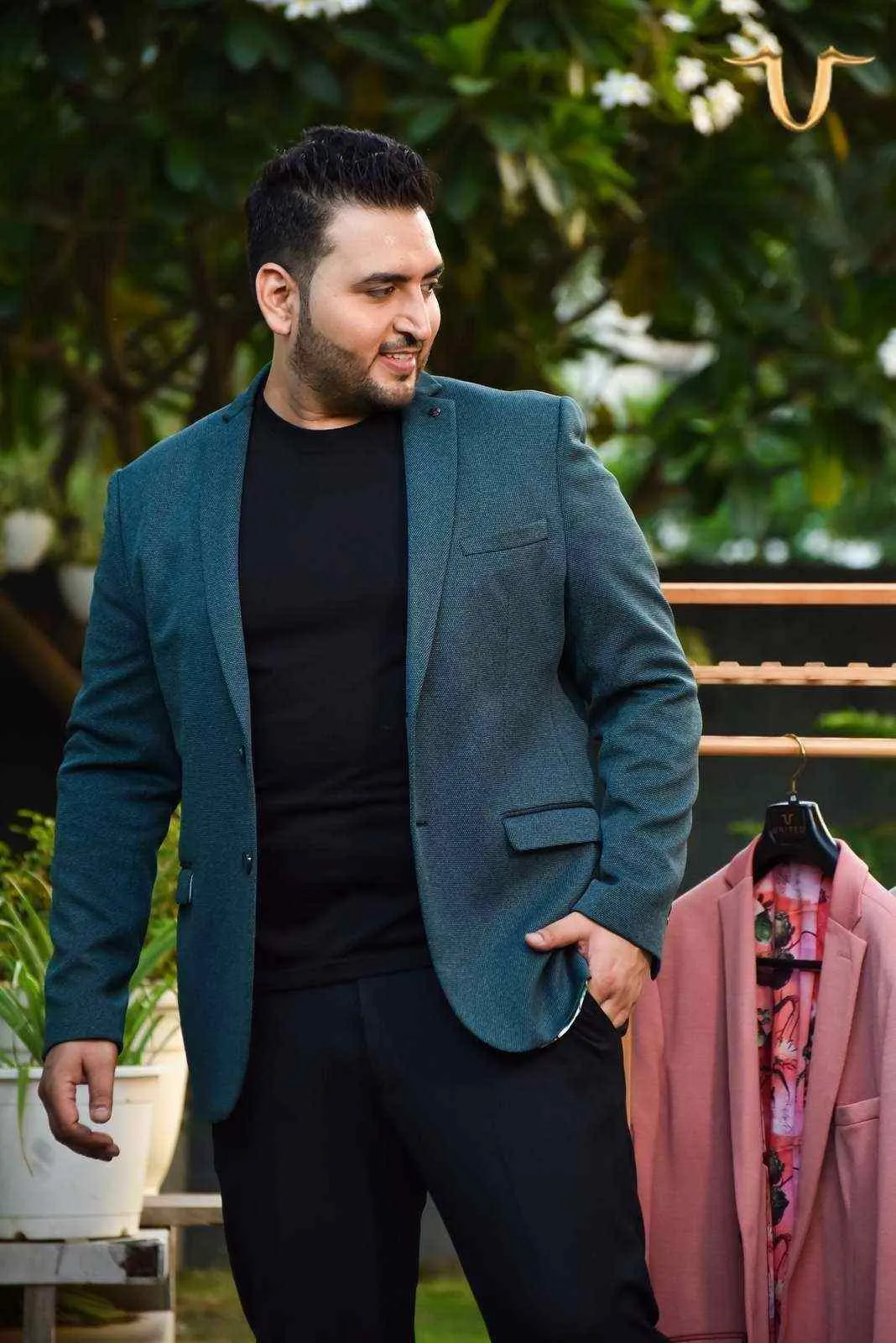 Plus Size of Teal Stretch Knitted Blazer