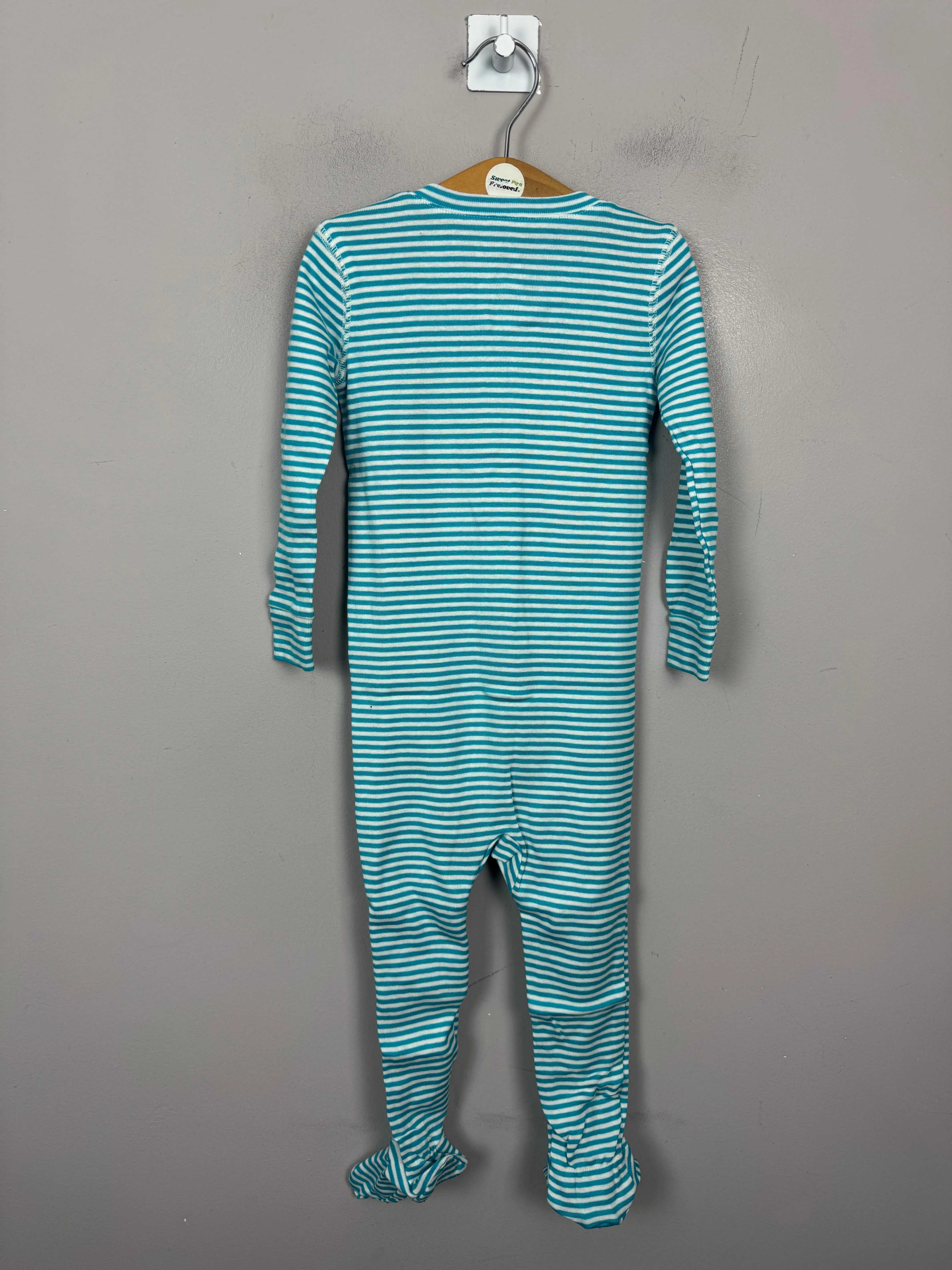 Primary Organic Sleepsuit - Turquoise Fine Stripes NEW 12-18m, 18-24m