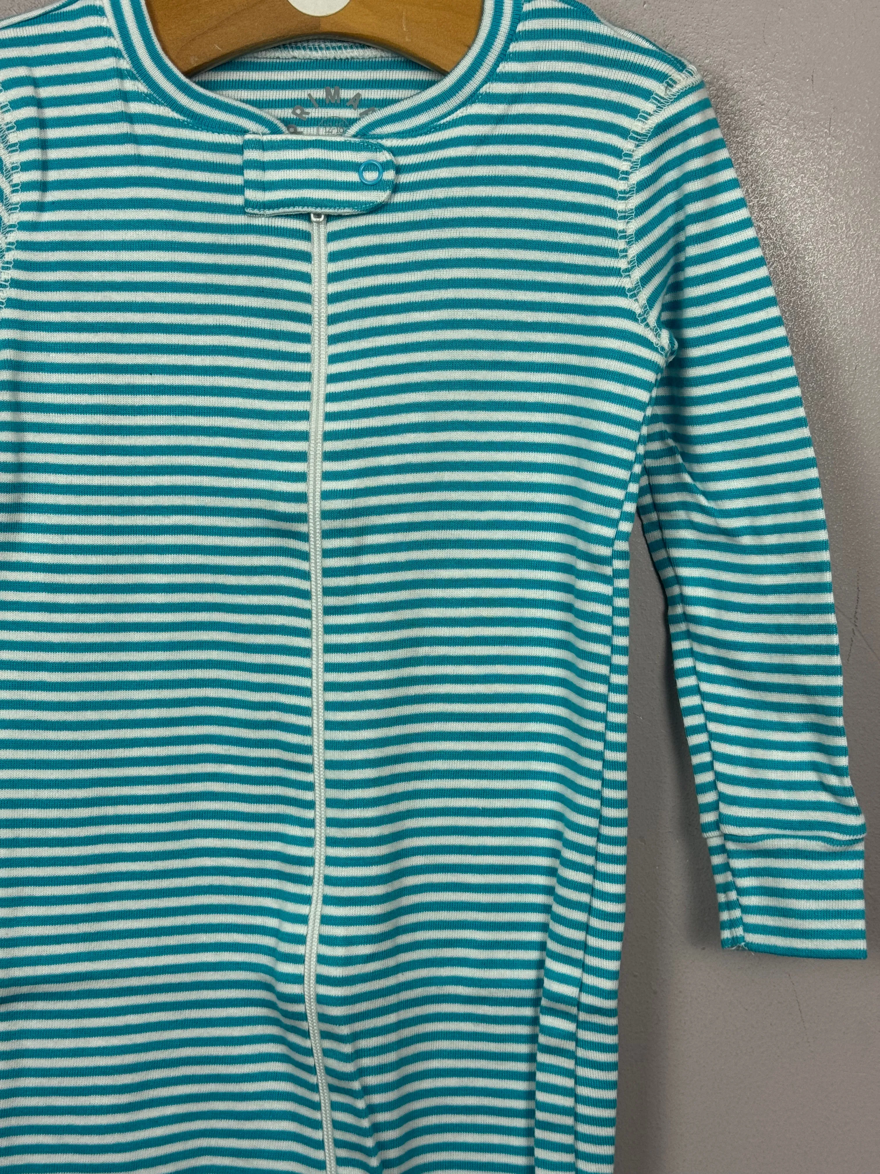 Primary Organic Sleepsuit - Turquoise Fine Stripes NEW 12-18m, 18-24m