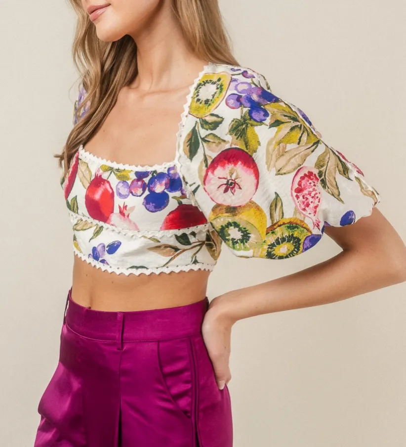 Puff Sleeve Square Neck Bubble Hem Top