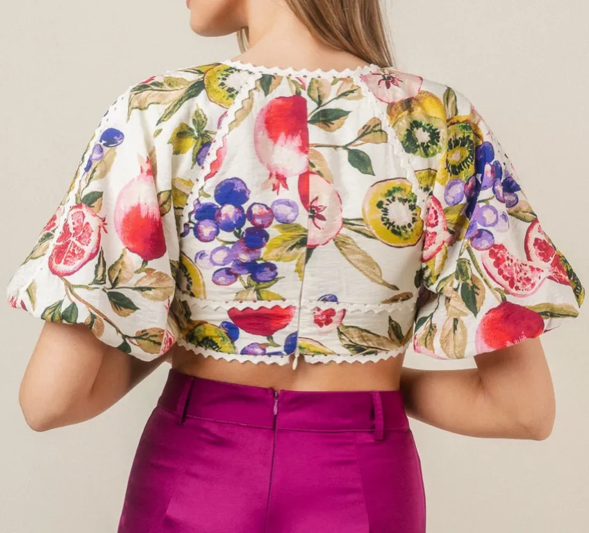 Puff Sleeve Square Neck Bubble Hem Top