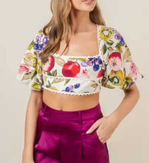 Puff Sleeve Square Neck Bubble Hem Top