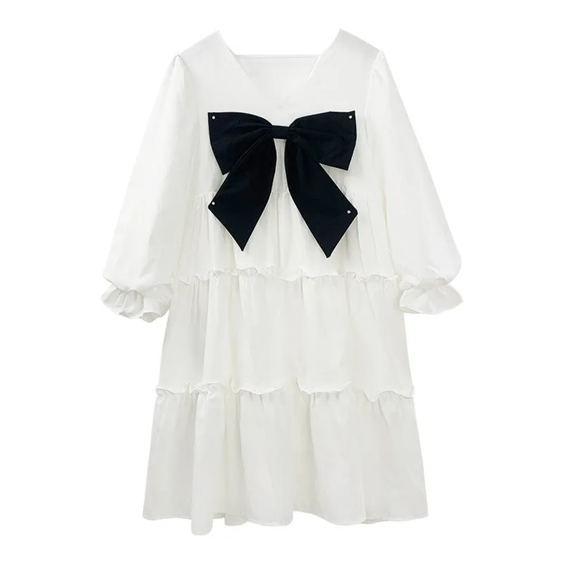 PUFF SLEEVE V NECK WHITE DRESS UB3188