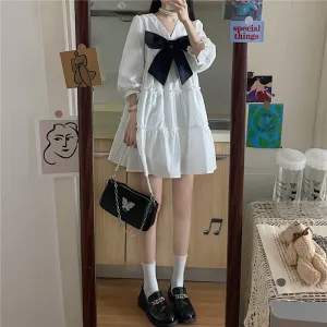 PUFF SLEEVE V NECK WHITE DRESS UB3188