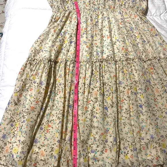 RALPH LAUREN Creamy YellowCotton Blend FloralBlouson Flared Midi Dress 12 NWOT