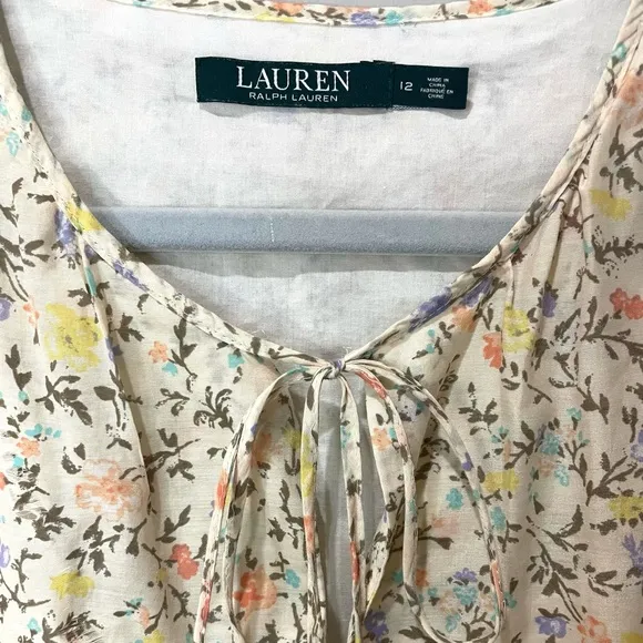 RALPH LAUREN Creamy YellowCotton Blend FloralBlouson Flared Midi Dress 12 NWOT