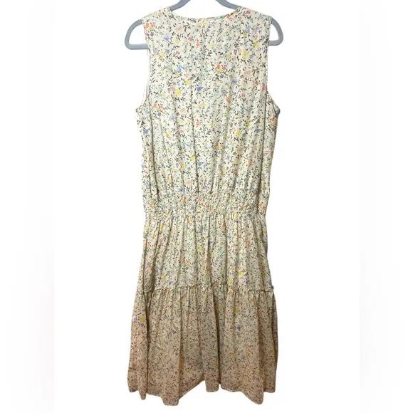 RALPH LAUREN Creamy YellowCotton Blend FloralBlouson Flared Midi Dress 12 NWOT