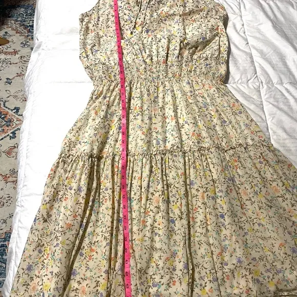 RALPH LAUREN Creamy YellowCotton Blend FloralBlouson Flared Midi Dress 12 NWOT