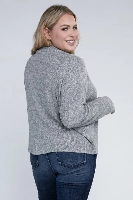 Raya Curvy Plus Top - Drop Shoulder, Mock Neck, Long Sleeve