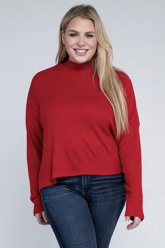 Raya Curvy Plus Top - Drop Shoulder, Mock Neck, Long Sleeve