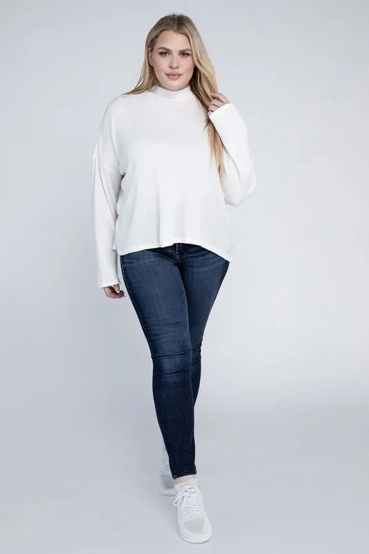 Raya Curvy Plus Top - Drop Shoulder, Mock Neck, Long Sleeve