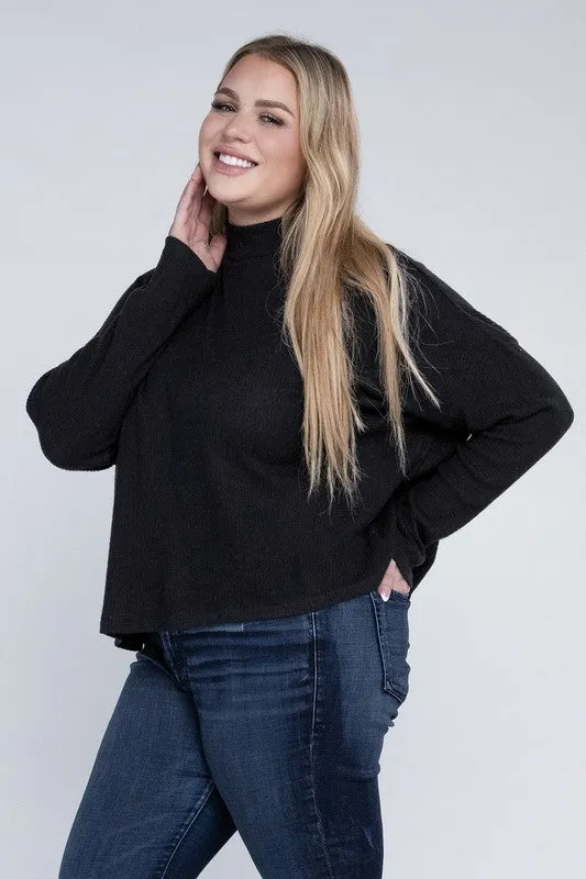 Raya Curvy Plus Top - Drop Shoulder, Mock Neck, Long Sleeve