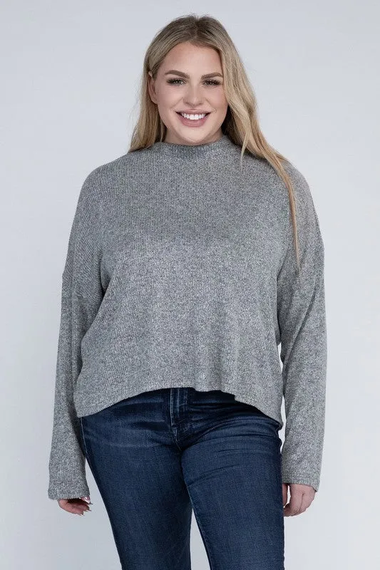 Raya Curvy Plus Top - Drop Shoulder, Mock Neck, Long Sleeve