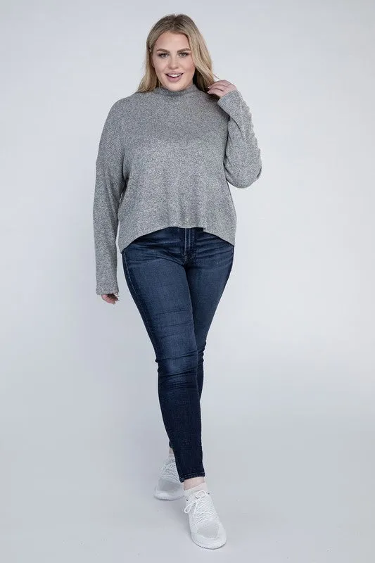 Raya Curvy Plus Top - Drop Shoulder, Mock Neck, Long Sleeve