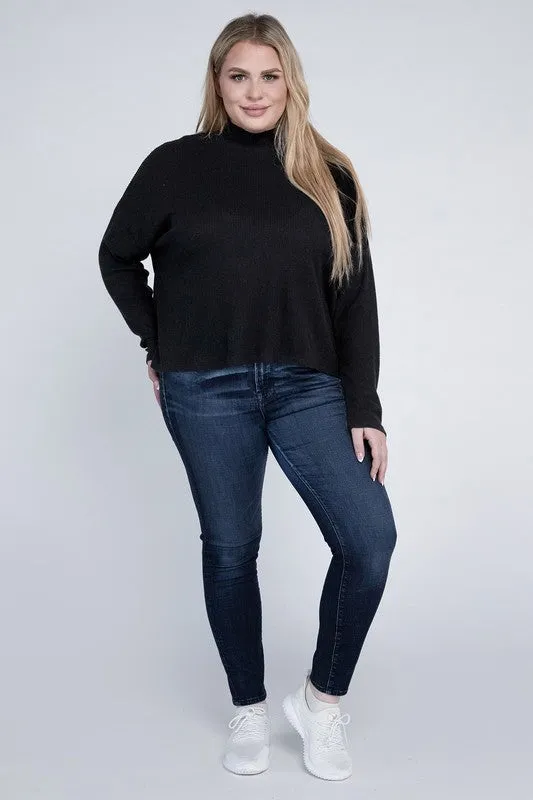 Raya Curvy Plus Top - Drop Shoulder, Mock Neck, Long Sleeve