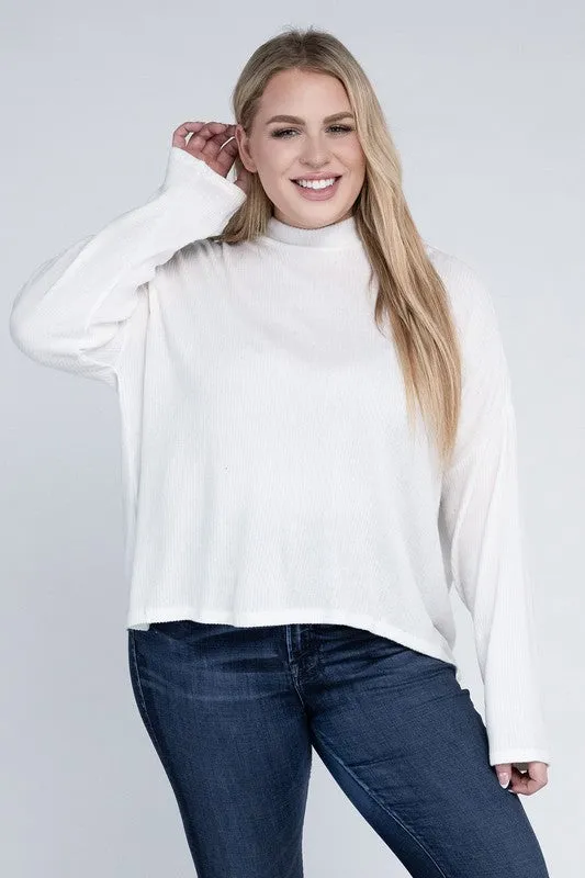 Raya Curvy Plus Top - Drop Shoulder, Mock Neck, Long Sleeve
