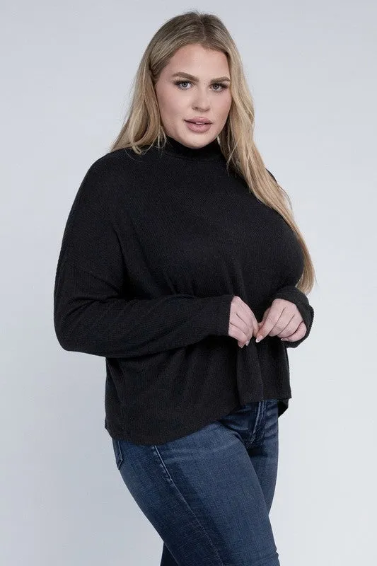 Raya Curvy Plus Top - Drop Shoulder, Mock Neck, Long Sleeve