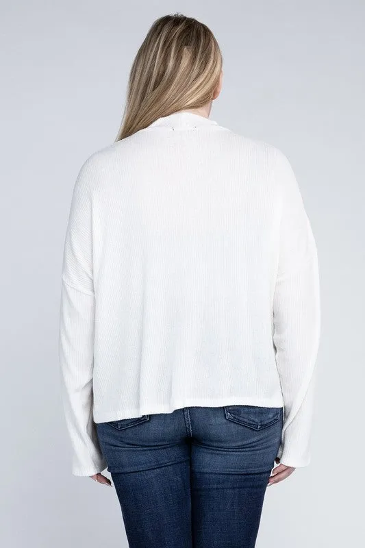 Raya Curvy Plus Top - Drop Shoulder, Mock Neck, Long Sleeve