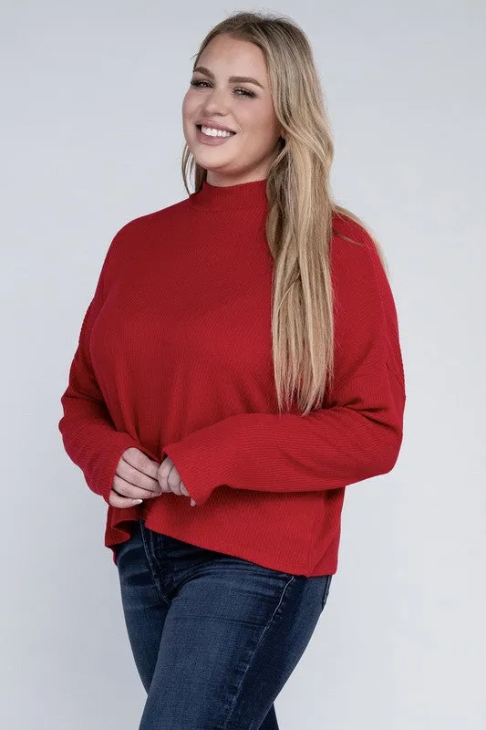 Raya Curvy Plus Top - Drop Shoulder, Mock Neck, Long Sleeve