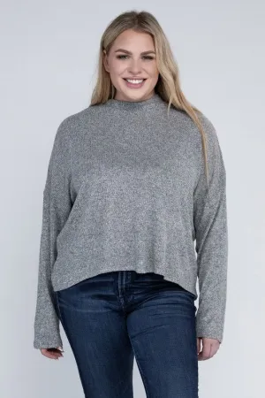 Raya Curvy Plus Top - Drop Shoulder, Mock Neck, Long Sleeve