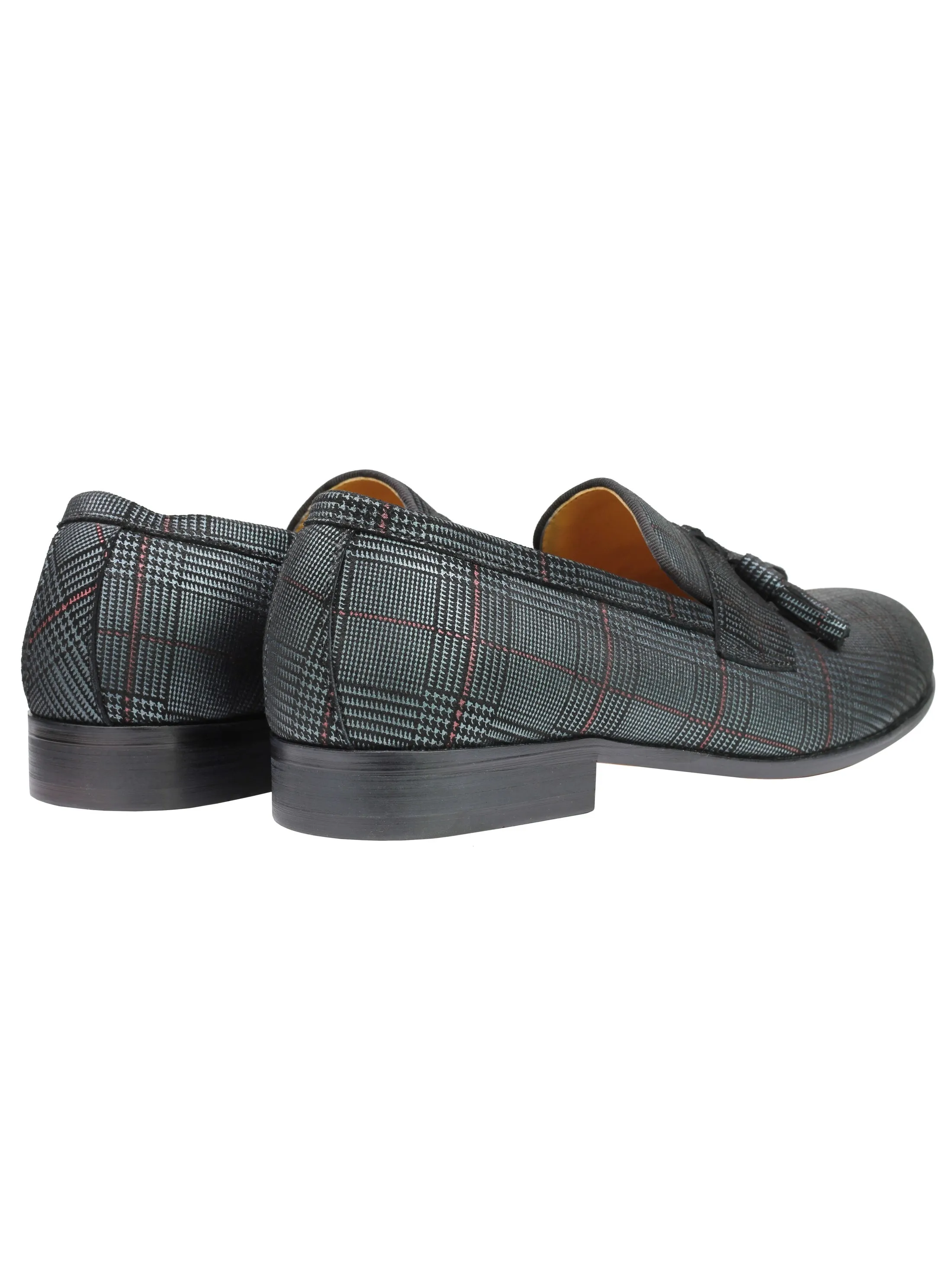 Real Blue Tweed Check Leather Loafers Black