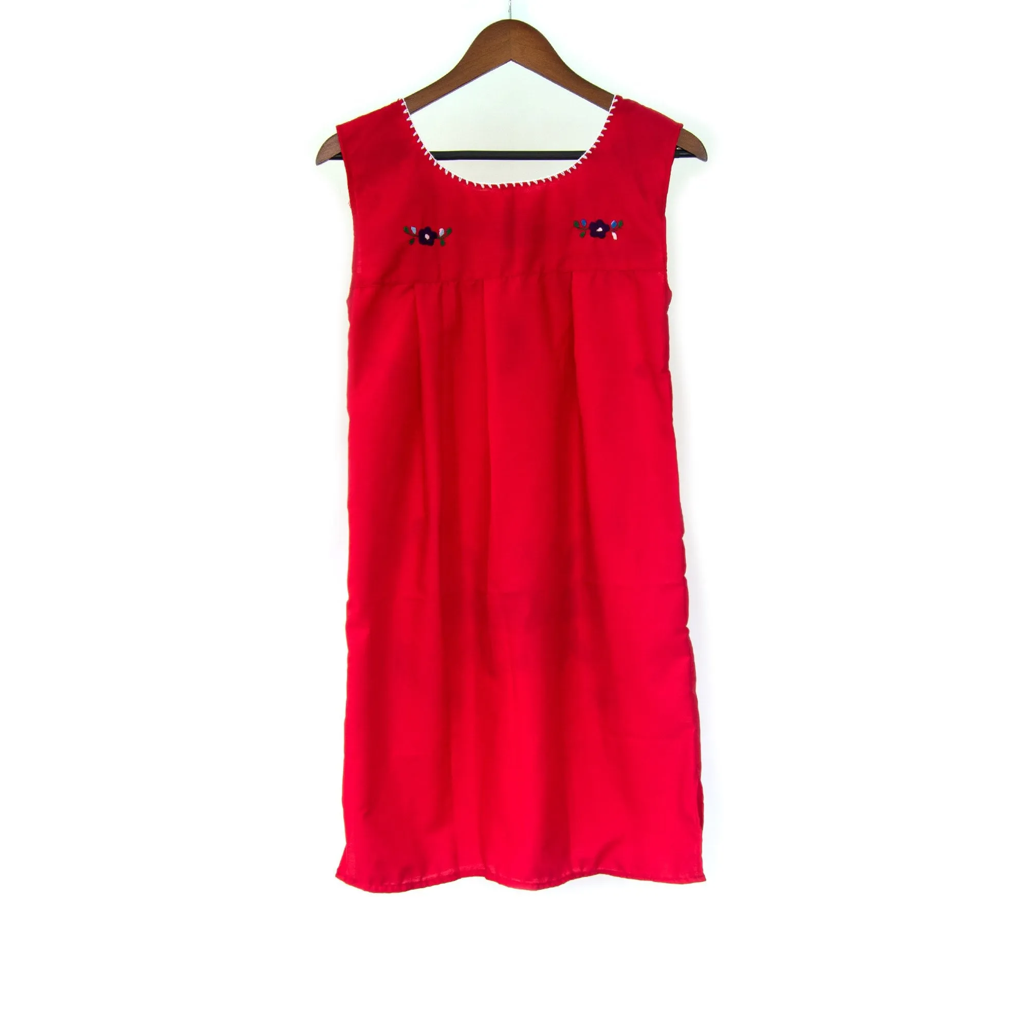 Red Vintage Dress with Hand embroidered Flowers