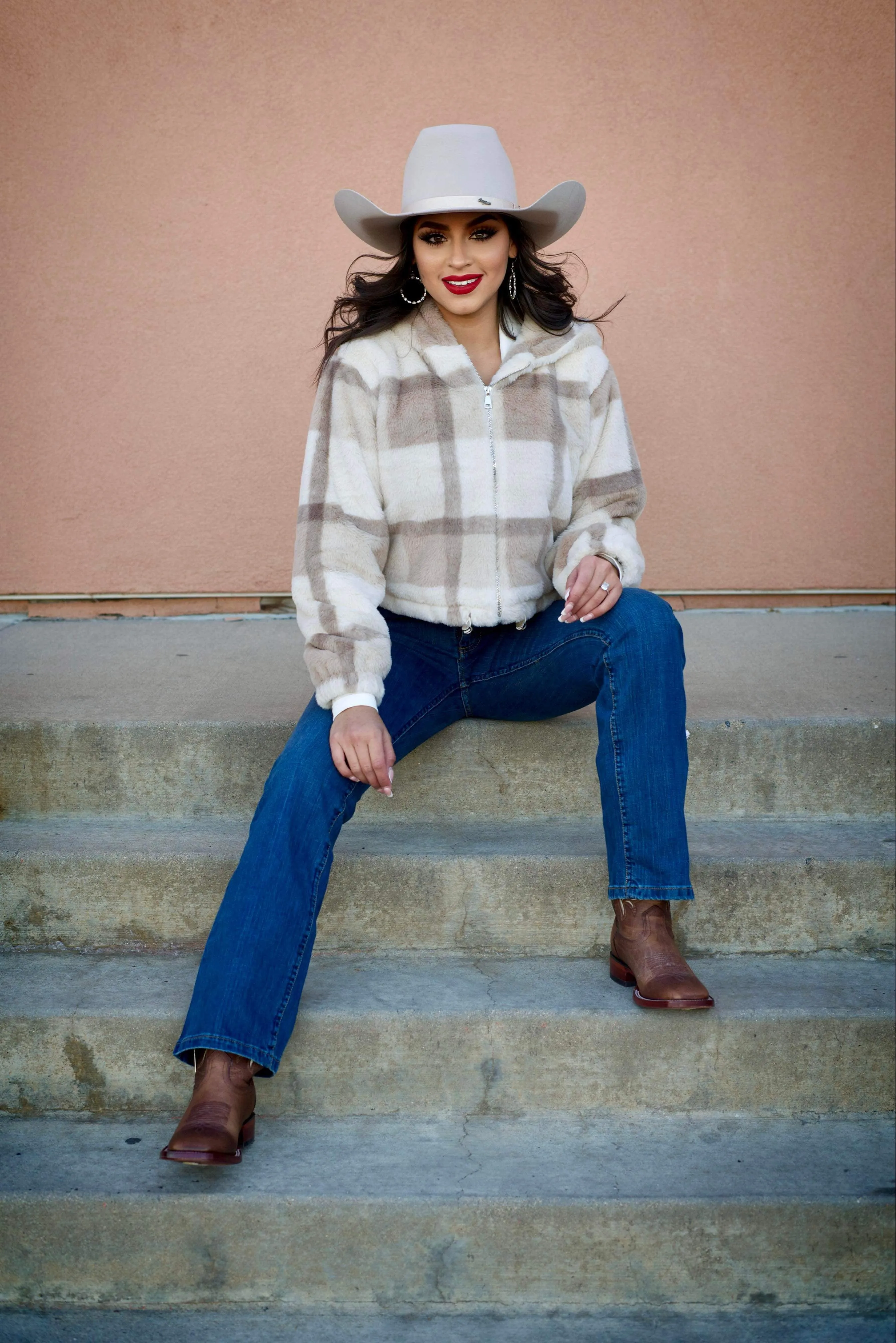 Reyna Brown Furry Crop Jacket
