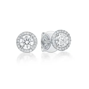 Round Brilliant Diamond  Earrings With Detachable Diamond Halo Jackets