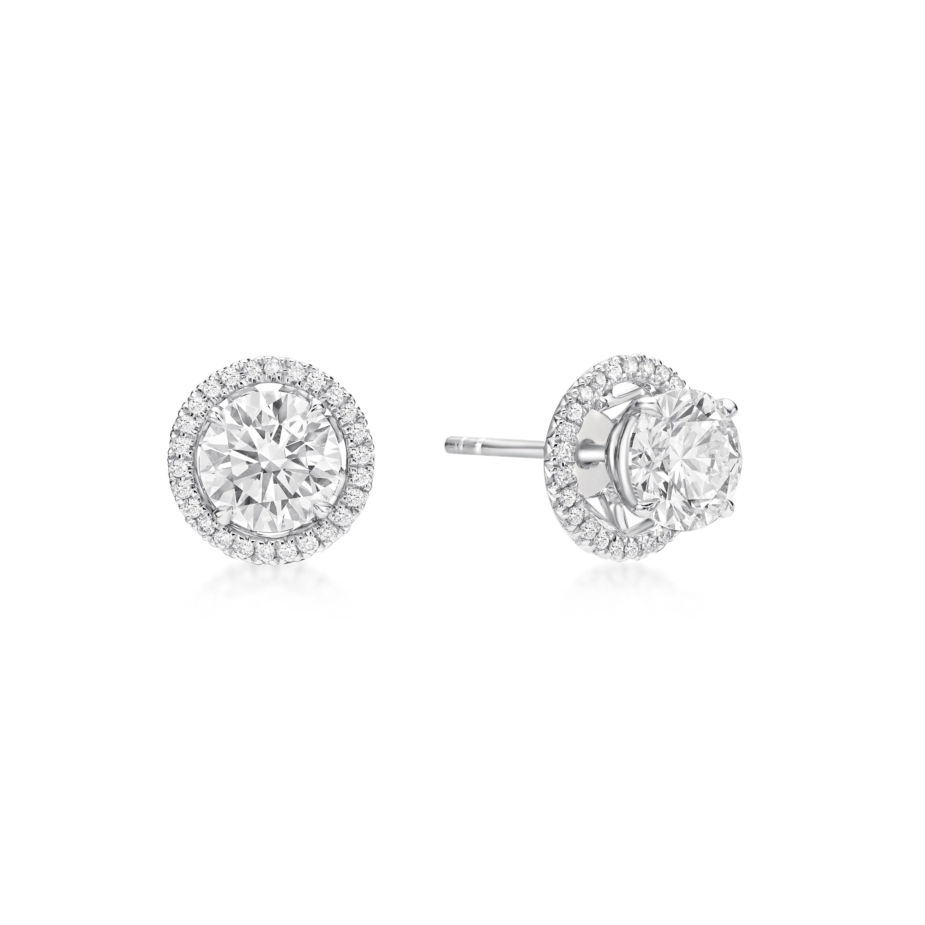Round Brilliant Diamond  Earrings With Detachable Diamond Halo Jackets