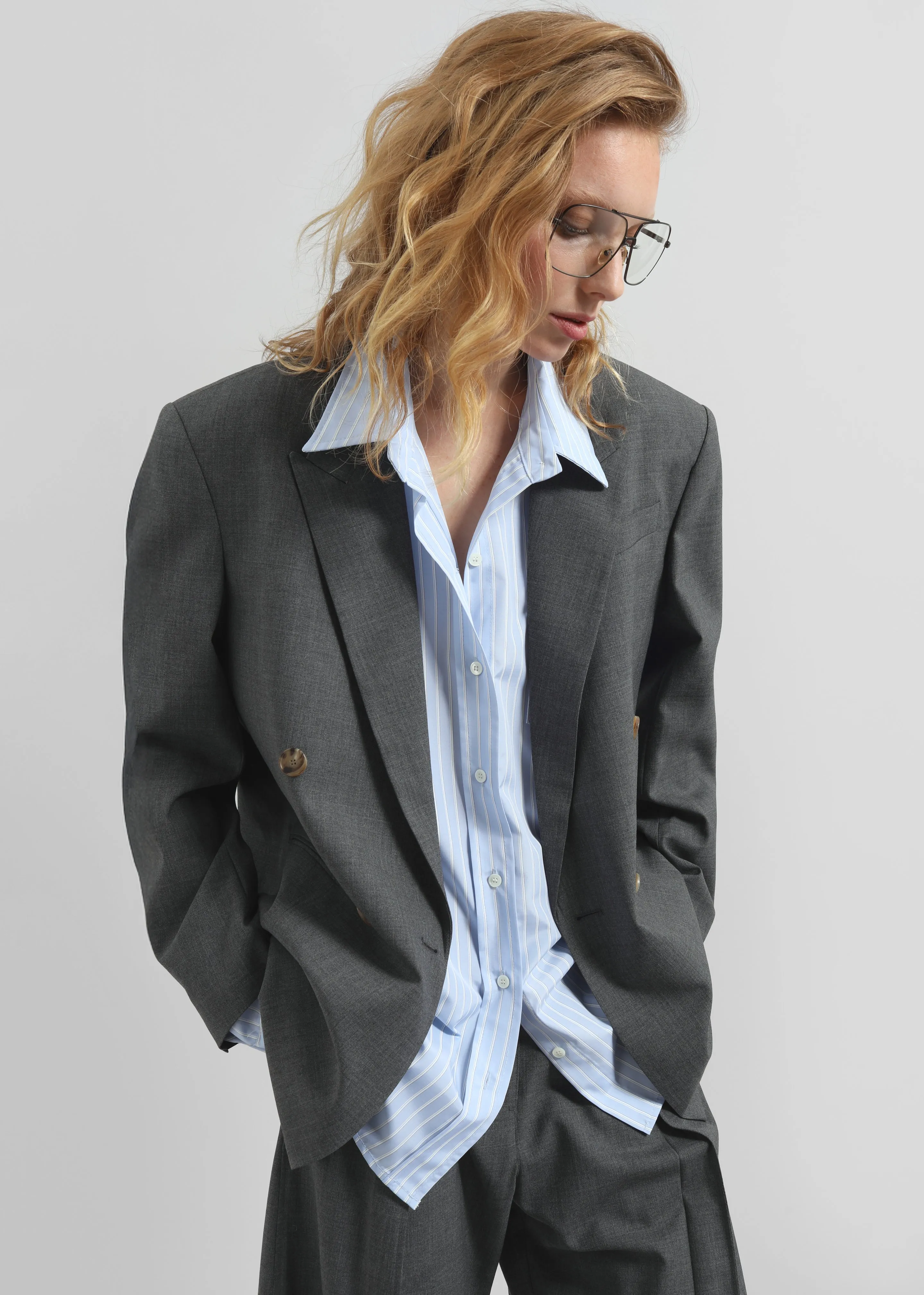 Salpar Double-Breasted Blazer - Dark Grey Melange