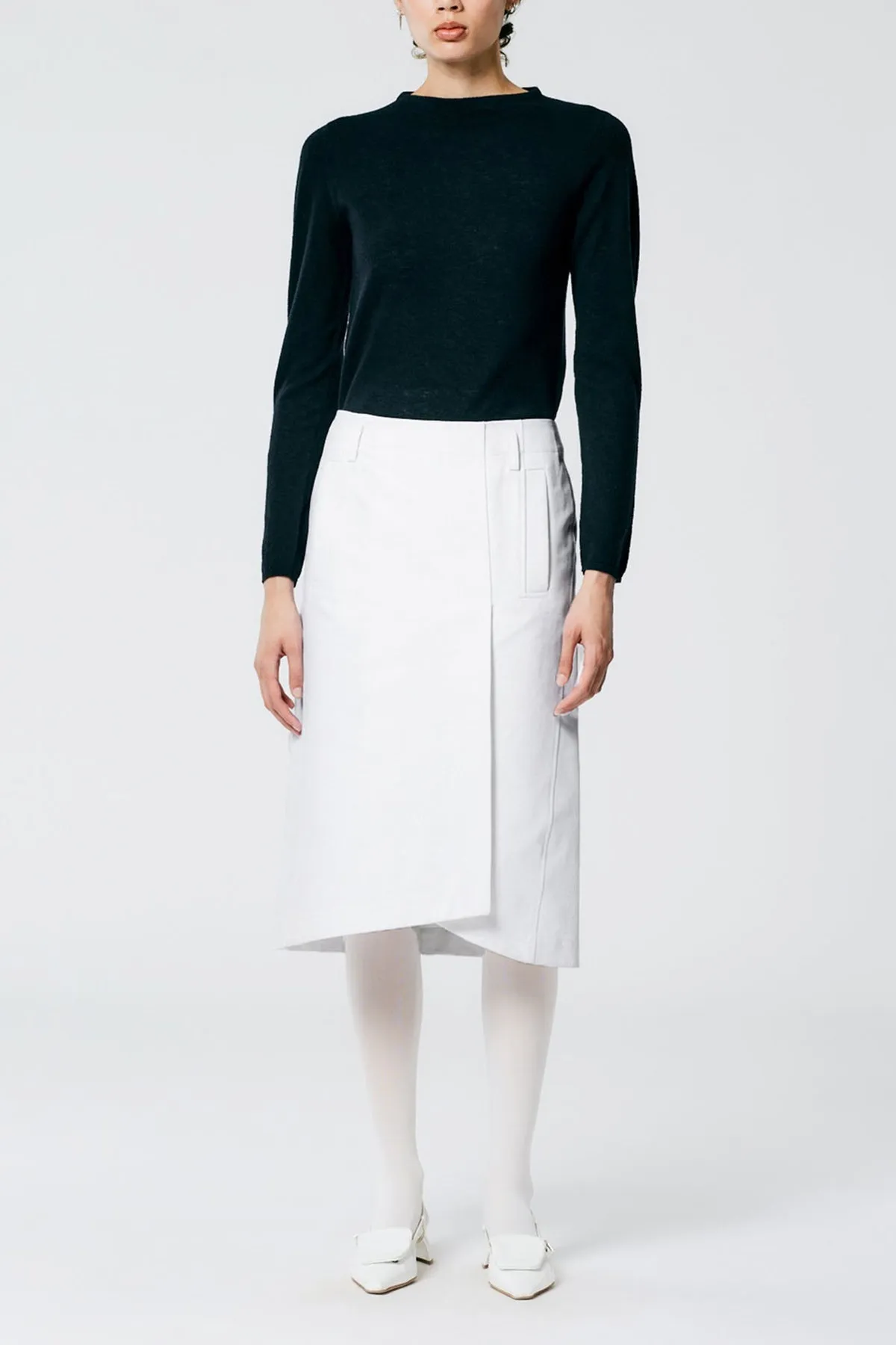 Sculpted Cotton Pitched Skirt in White