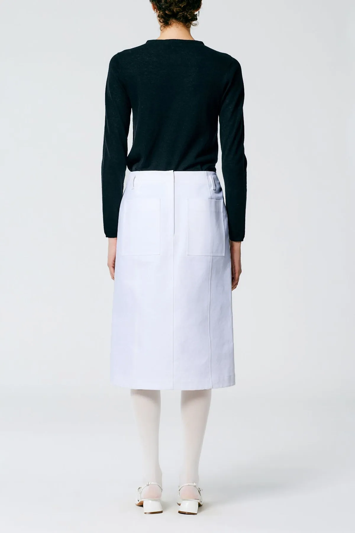 Sculpted Cotton Pitched Skirt in White