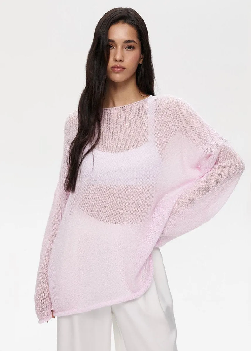 Sheer Pastel Pink Knit Sweater - Soft and Elegant