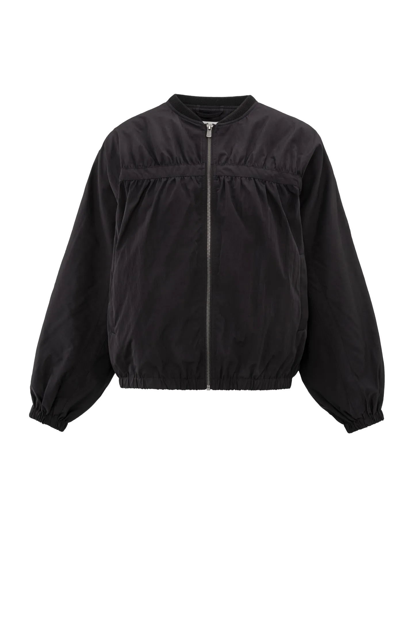 Short nylon bomber jacket with oversized fit