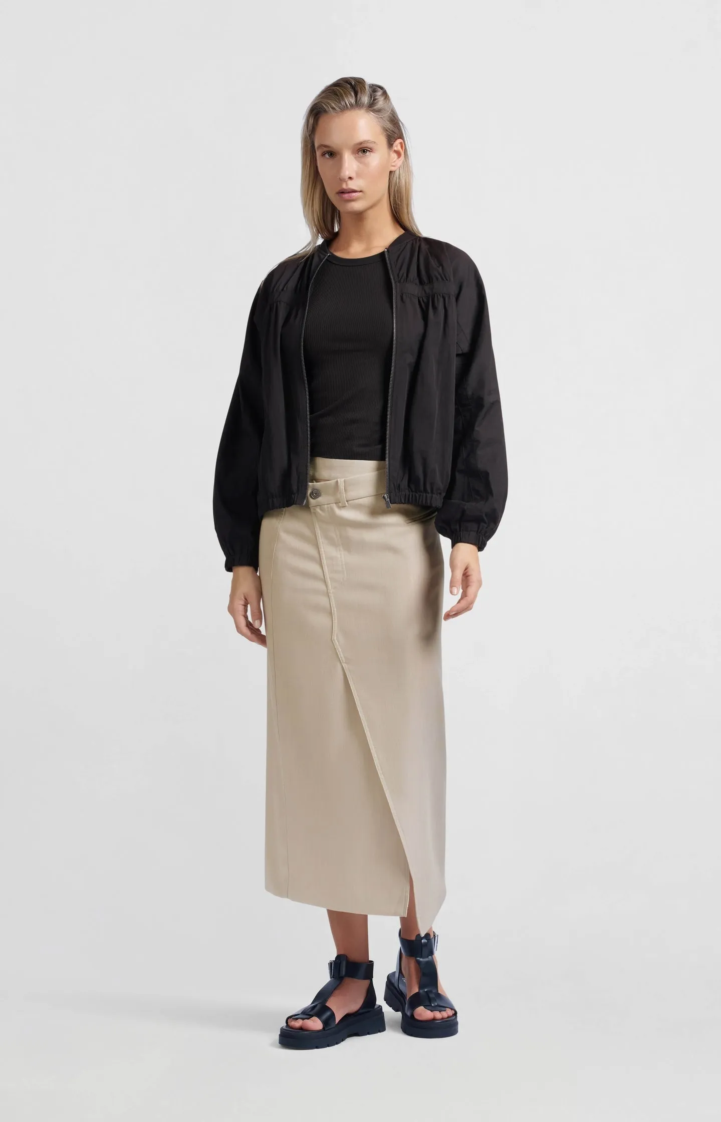 Short nylon bomber jacket with oversized fit