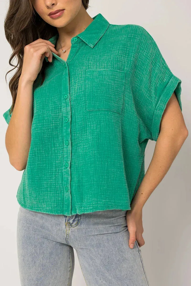 Short Sleeve Washed Double Gquze Blouse