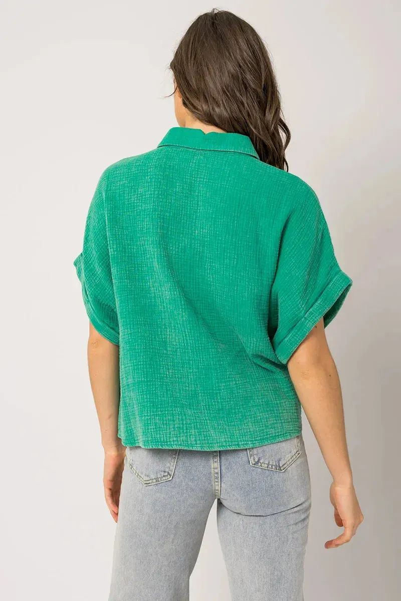 Short Sleeve Washed Double Gquze Blouse