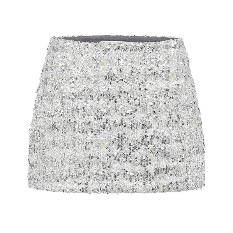 Silver Sequin Mini Skirt