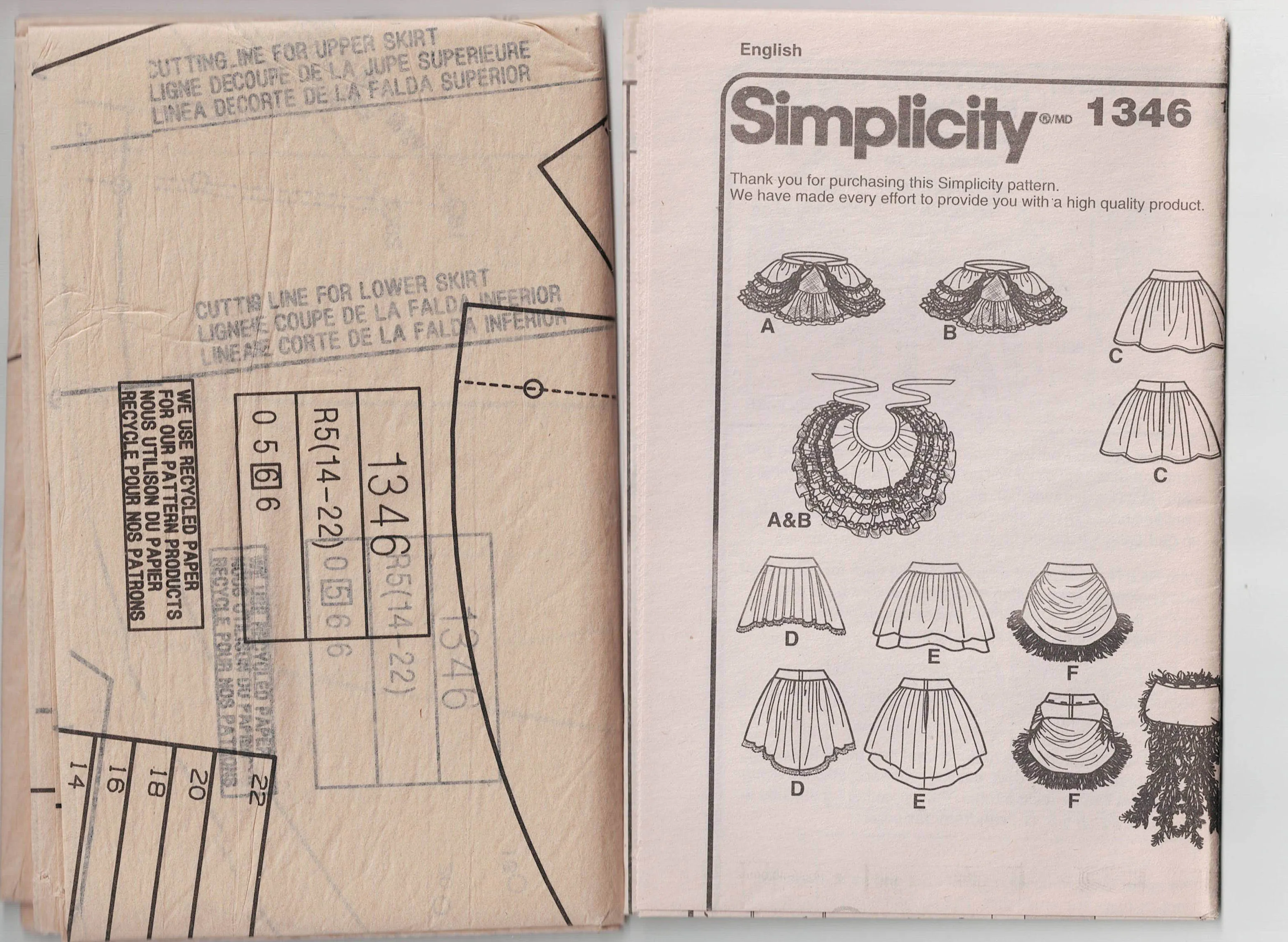 Simplicity 1346 ANDREA SCHEWE Womens Burlesque Costume Skirts & Bustle Out Of Print Sewing Pattern Size 14 - 22 UNCUT Factory Folded