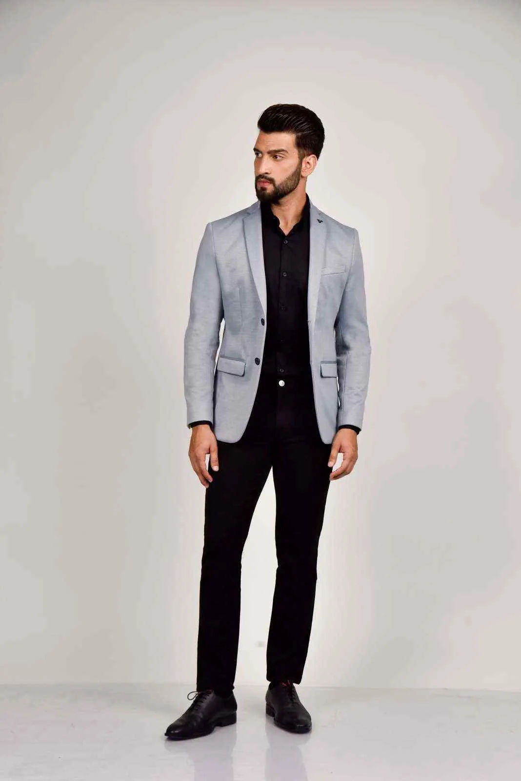Sky Blue Knitted Blazer with Stretch
