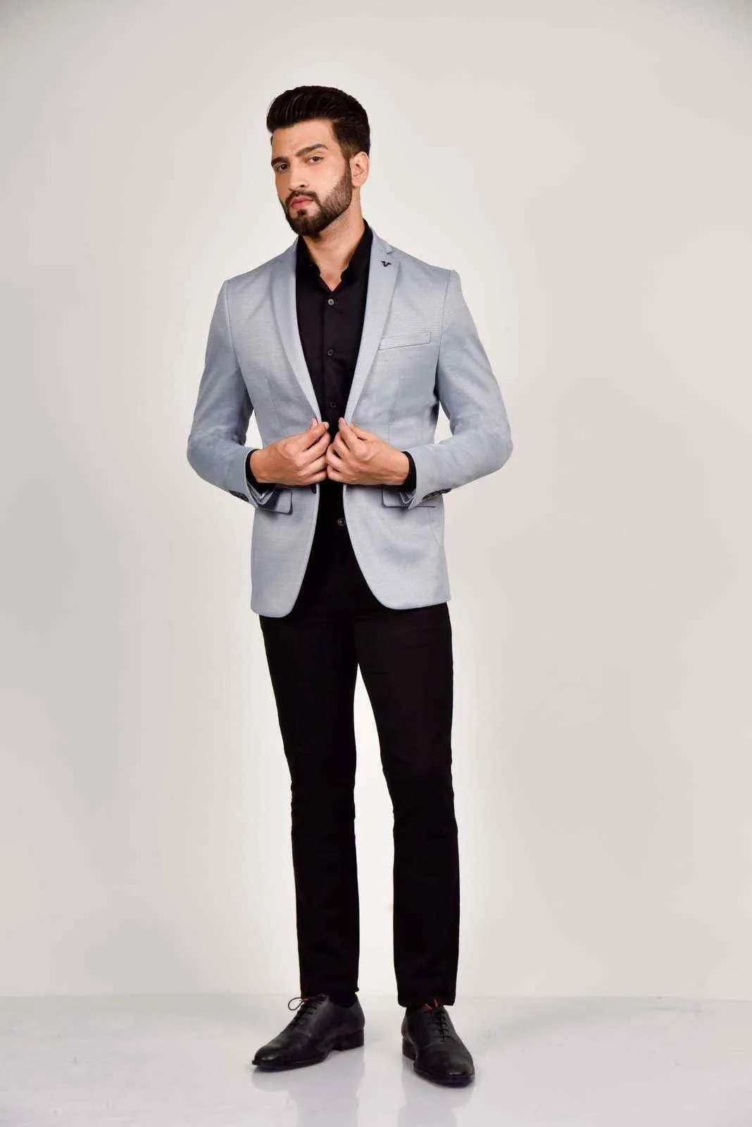 Sky Blue Knitted Blazer with Stretch