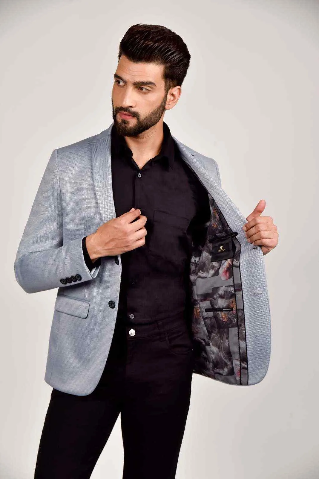 Sky Blue Knitted Blazer with Stretch